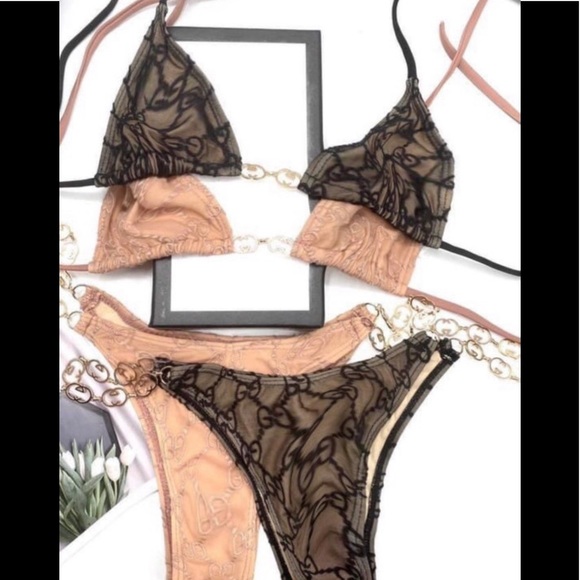 Other - Sexy Triangle Top & Gold Link Lux Bikini Set